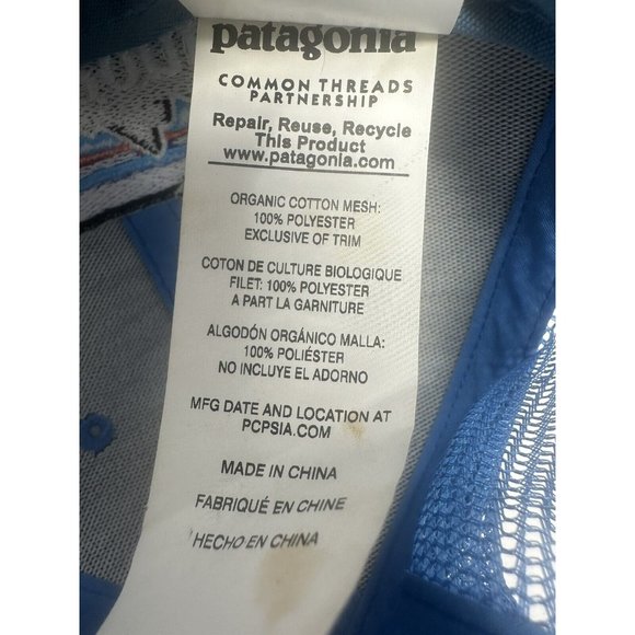 PATAGONIA Classic FITZ ROY LOGO Strap Back TRUCKER HAT Electric Blue Flawed - Picture 7 of 11